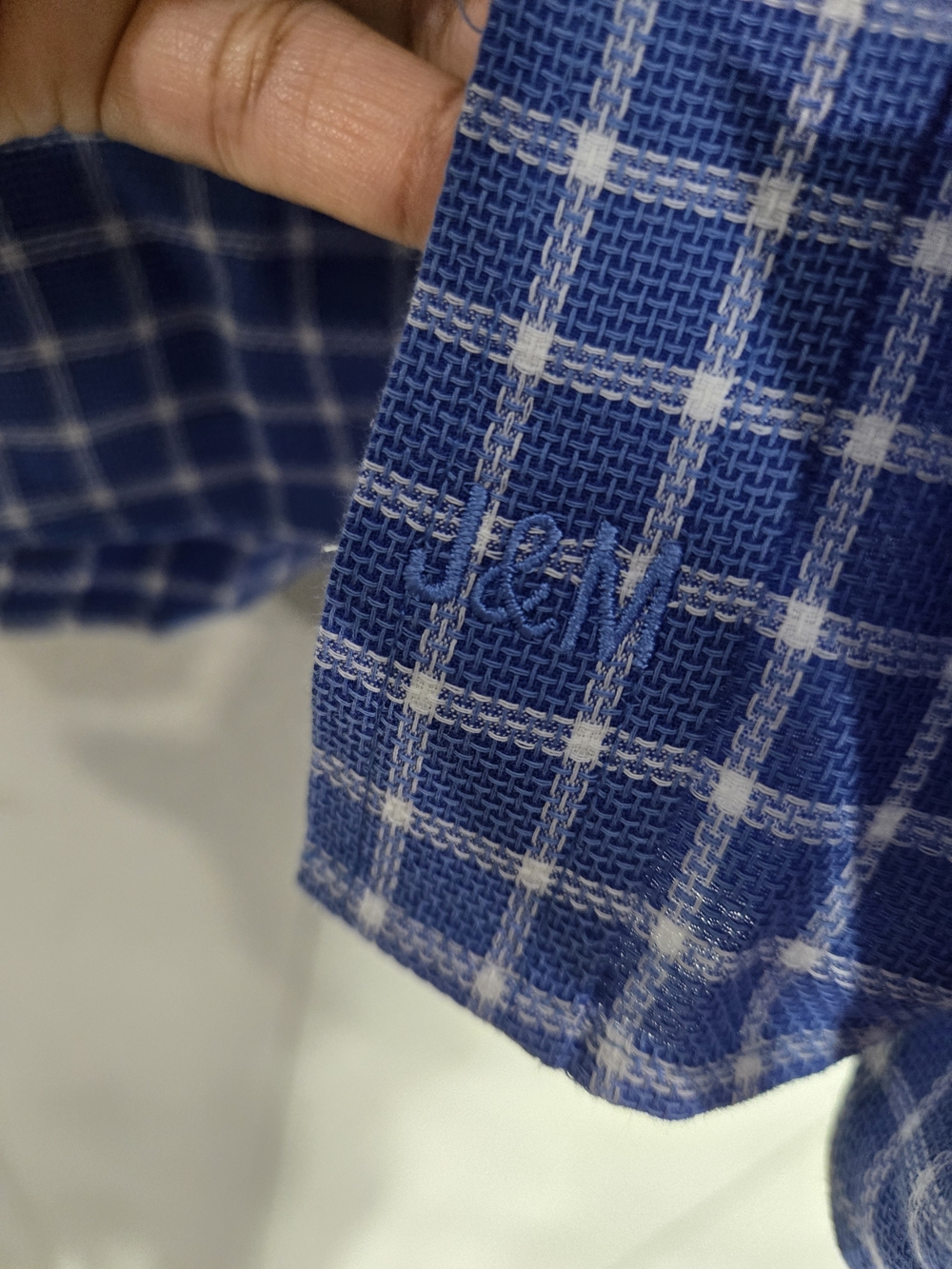 Johnston & Murphy Blue Windowpane Check Button Down Shirt Cotton Medium - Picture 8 of 8